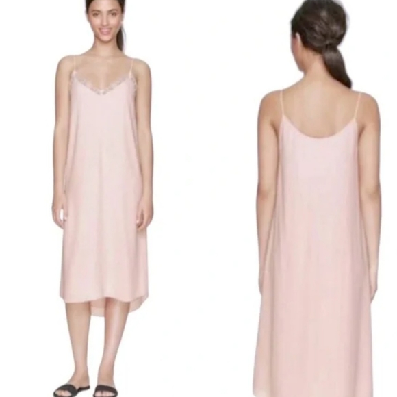 Aritzia Babaton Blush Pink Slip On Midi Dress with Lace Trim - Picture 2 of 7